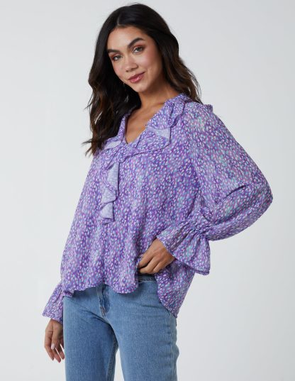 Chiffon Frill Blouse - S/M / Lilac