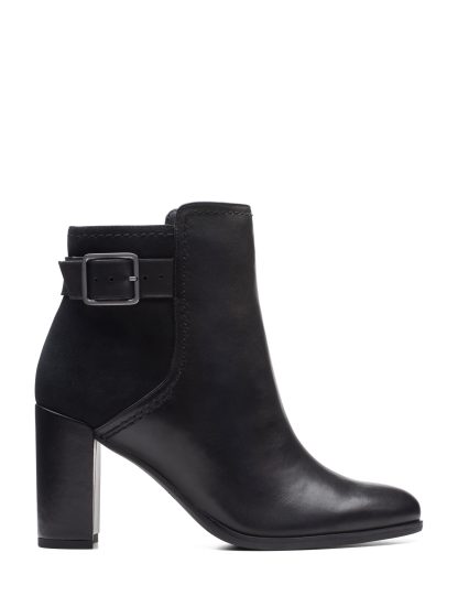 Clarks Women's Leather Buckle Block Heel Ankle Boots - 5.5 - Black, Black