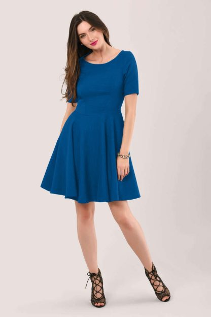 Closet London Blue Short Sleeved Skater Dress Size:10