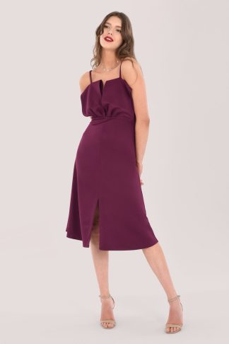 Closet London Purple Plum Ruffle Bodice A-Line Dress