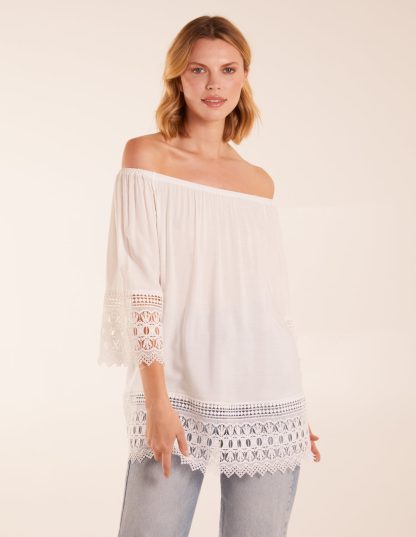 Crochet Detailed Bardot Top - S/M / IVORY