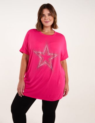 Curve Diamante Star Oversized Top - 18-20 / HOT PINK