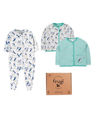 Frugi 2 Pack Pure Cotton Puffin Gift Set Bodysuits (7lbs-12 Mths) - NB - White Mix, White Mix