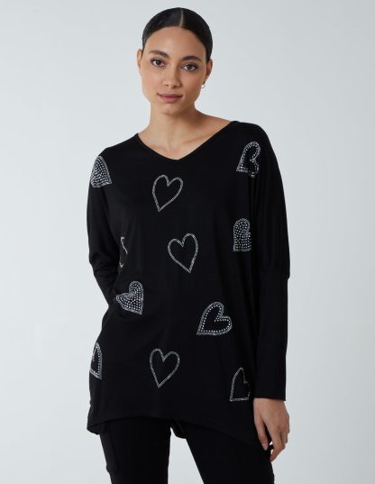 Hotfix Multi Heart Batwing Top - S/M / BLACK