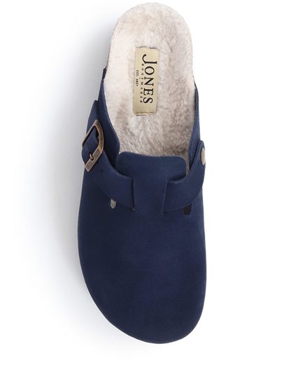 Jones Bootmaker Women's Leather Faux Fur Lined Mule Slippers - 6 - Navy, Navy,Light Brown