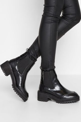 Lts Black Chunky Chelsea Croc Heel Boot In Standard Fit Standard > 12 Lts | Tall Women's Chelsea Boots