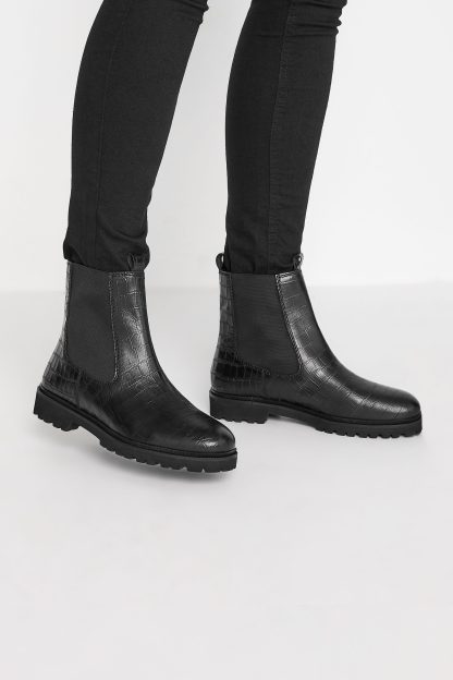 Lts Black Croc Chelsea Boots In Standard Fit Standard > 13 Lts | Tall Women's Ankle Boots