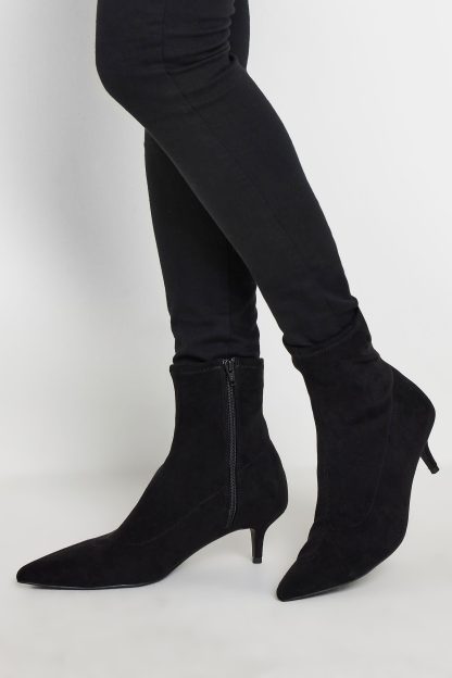 Lts Black Faux Suede Kitten Heeled Boots In Standard Fit Standard > 10 Lts | Tall Women's Heeled Boots