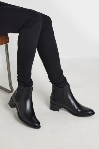 Lts Black Leather Block Heel Chelsea Boots In Standard Fit Standard > 11 Lts | Tall Women's Leather Boots