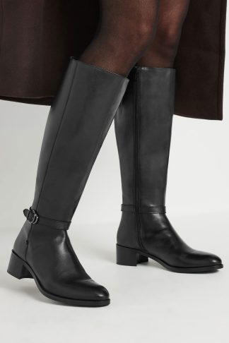 Lts Black Leather Heeled Knee High Boots In Standard Fit Standard > 13 Lts | Tall Women's Leather Boots