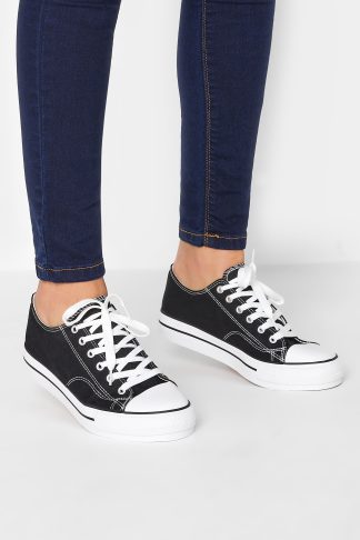 Lts Black Platform Canvas Trainers In Standard Fit Standard > 13 Lts | Tall Women's Flats