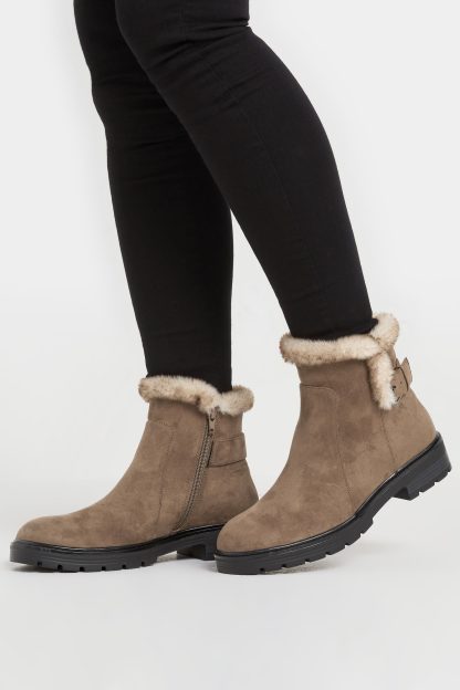 Lts Brown Faux Fur Lined Biker Boots In Standard Fit Standard > 12 Lts | Tall Women's Ankle Boots