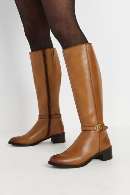 Lts Brown Leather Heeled Knee High Boots In Standard Fit Standard > 13 Lts | Tall Women's Leather Boots