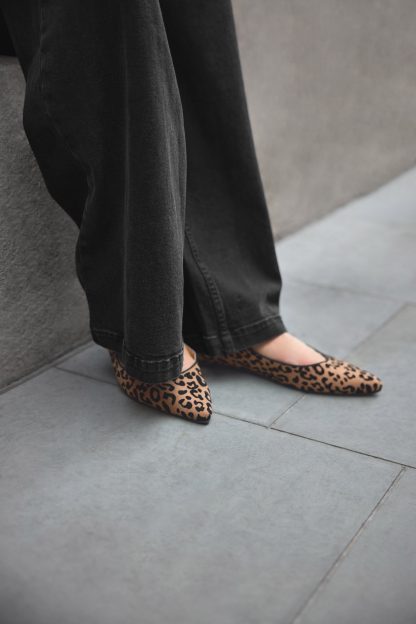 Lts Natural Brown Leopard Print Mary Jane Point Flats In Standard Fit Standard > 13 Lts | Tall Women's Flats