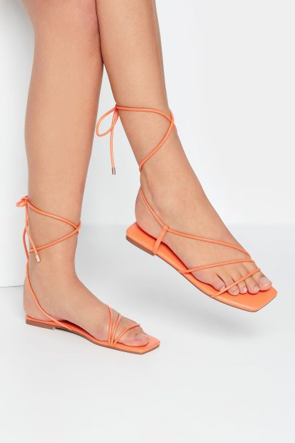 Lts Orange Strappy Flat Sandals In Standard Fit Standard > 12 Lts | Tall Women's Flats