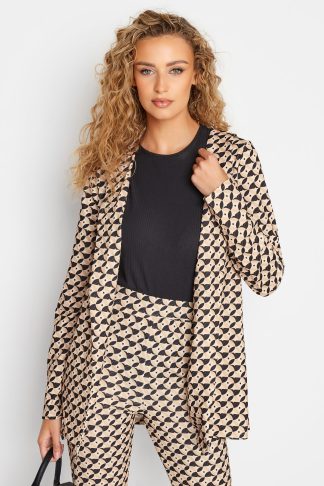 Lts Tall Beige Brown Geometric Print Scuba Blazer 18 Lts | Tall Women's Blazer Jackets