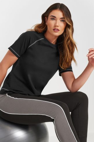 Lts Tall Black Active Curved Hemline Stitched Tshirt 22-24 Lts | Tall Women's Active Tops