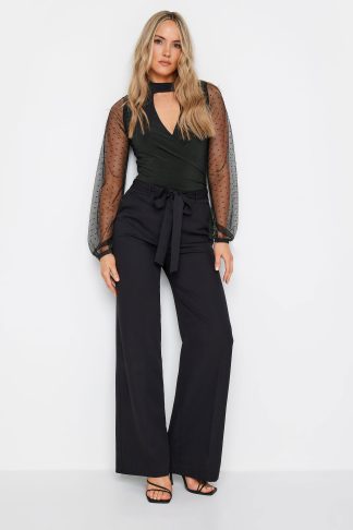 Lts Tall Black Mesh High Neck Wrap Bodysuit 22-24 Lts | Tall Women's Going Out Tops