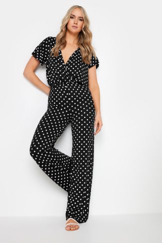 Lts Tall Black Polka Dot Wrap Jumpsuit Ex Long > 18-20 Lts | Tall Women's Jumpsuits