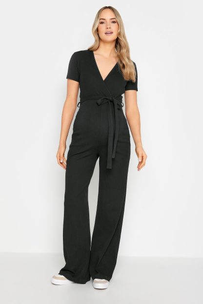 Lts Tall Black Ribbed Wrap Maternity Jumpsuit 10 Lts | Tall Women's Jumpsuits