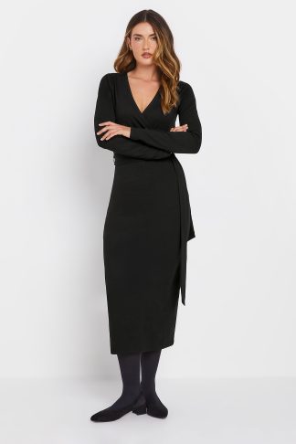 Lts Tall Black Wrap Midi Dress 10 Lts | Tall Women's Midi Dresses