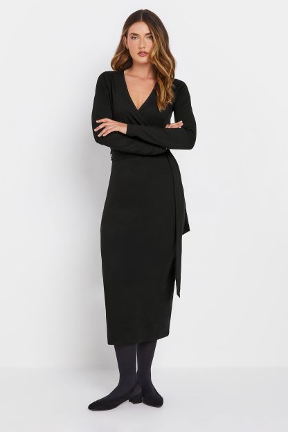 Lts Tall Black Wrap Midi Dress 22-24 Lts | Tall Women's Midi Dresses