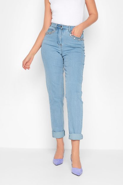 Lts Tall Blue Diamante Embellished Pocket Una Stretch Mom Jeans Ex Long > 22 Lts | Tall Women's Mom & Boyfriend Jeans