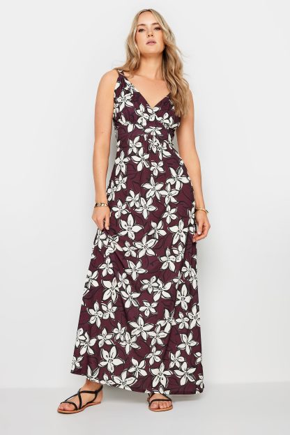 Lts Tall Burgundy Red Floral Print Maxi Dress 22-24 Lts | Tall Women's Maxi Dresses