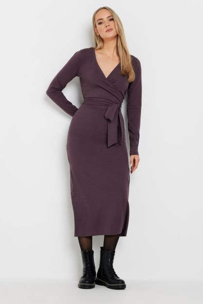 Lts Tall Dark Purple Wrap Midi Dress 22-24 Lts | Tall Women's Midi Dresses