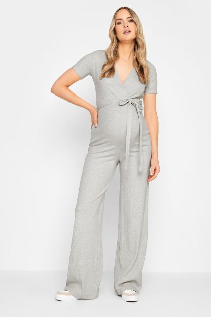 Lts Tall Grey Ribbed Wrap Maternity Jumpsuit 18 Lts | Tall Women's Jumpsuits