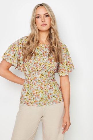 Lts Tall Ivory White Ditsy Floral Print Peplum Top 16 Lts | Tall Women's Summer Tops