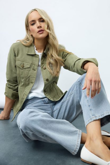 Lts Tall Khaki Green Denim Jacket 18 Lts | Tall Women's Denim Jackets