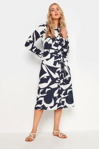 Lts Tall Navy Blue Abstract Print Midi Shirt Dress 24 Lts | Tall Women's Shirt Dresses