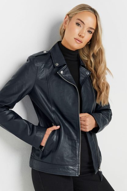 Lts Tall Navy Blue Leather Biker Jacket 28 Lts | Tall Women's Jackets