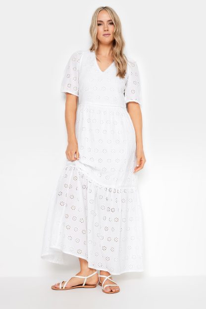 Lts Tall White Broderie Anglaise Maxi Tiered Dress 28 Lts | Tall Women's Maxi Dresses