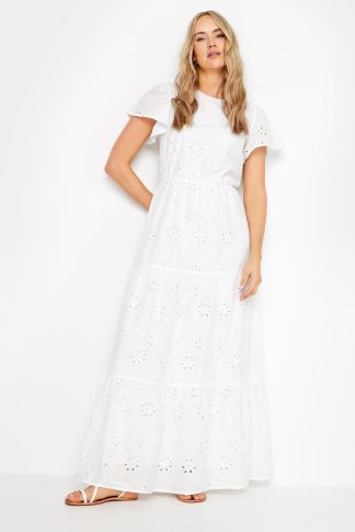 Lts Tall White Broderie Flutter Sleeve Maxi Dress 24 Lts | Tall Women's Maxi Dresses