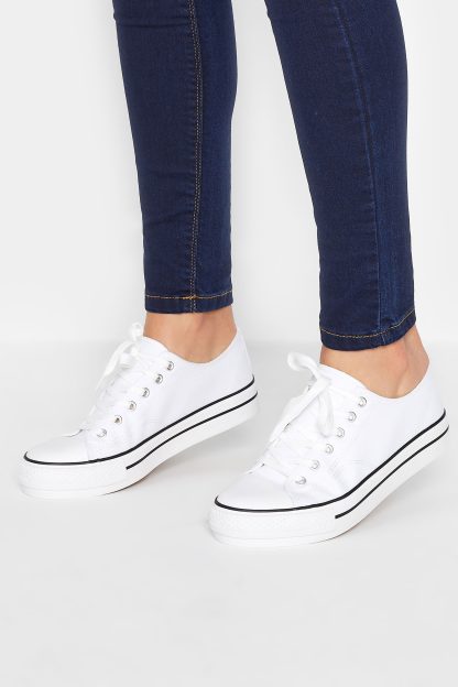 Lts White Platform Canvas Trainers In Standard Fit Standard > 12 Lts | Tall Women's Flats