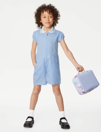 M&S Collection Girls Gingham School Playsuit (2-14 Yrs) - 4-5 Y - Light Blue, Yellow,Light Blue,Lilac,Red,Green,Mid Blue