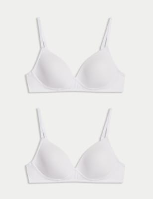 M&S Collection Women's 2 Pack Cotton Rich Non Wired First Bras (A-D) - 32A - White/White, White/White,Black Mix