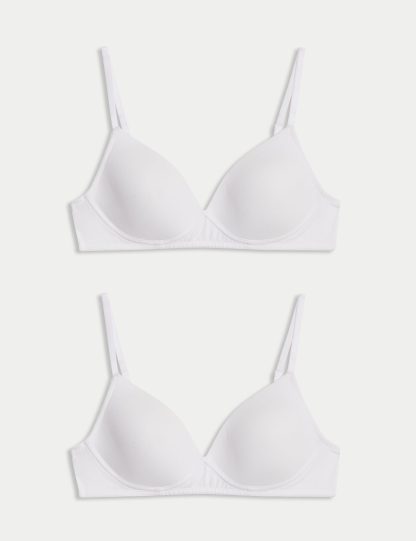 M&S Collection Women's 2 Pack Cotton Rich Non Wired First Bras (A-D) - 32B - White/White, White/White,Black Mix