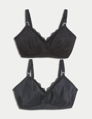 M&S Collection Women's 2 Pack Maternity Leak Proof Nursing Bras (B-H) - 34G - Black, Black