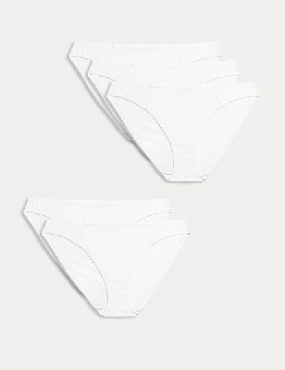 M&S Collection Women's 5pk No VPL Cotton Modal Bikini Knickers - 12 - White, White,Black