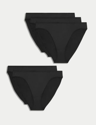 M&S Collection Women's 5pk No VPL Microfibre High Leg Knickers - 12 - Black, Wedgewood,Black,Rose Quartz