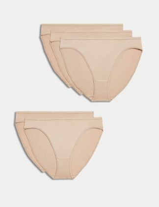 M&S Collection Women's 5pk No VPL Microfibre High Leg Knickers - 14 - Rose Quartz, Wedgewood,Black,Rose Quartz