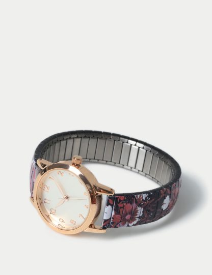 M&S Collection Women's Burgundy Floral Stretch Watch, Burgundy