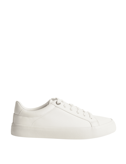 M&S Collection Women's Lace Up Trainers - 6 - White, Black/Black,White,Black