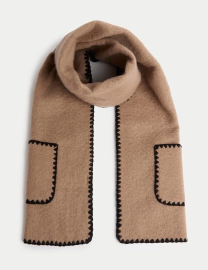 M&S Collection Women's Whipstitch Scarf - Camel Mix, White Mix,Camel Mix,Black Mix