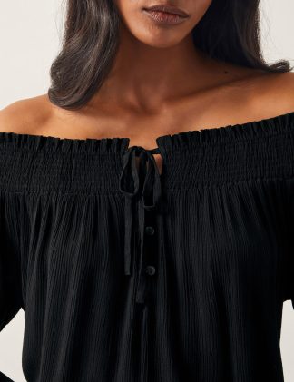 Monsoon Women's Smocked Off The Shoulder Top - Black, Black