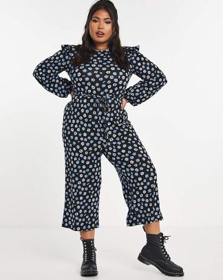 Navy Floral Jersey Tie Waist Jumpsuit