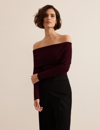 Phase Eight Women's Off The Shoulder Knitted Top - XS - Burgundy, Burgundy